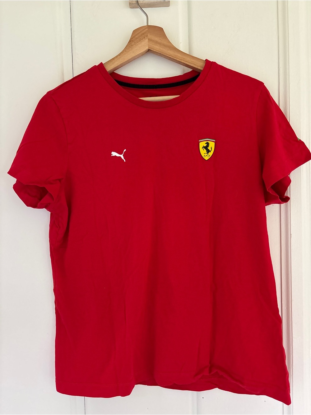 Puma Red Short Sleeve Crew Tee with Ferrari Shield Patch